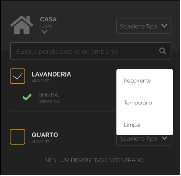 Destaque para as opções de tipo